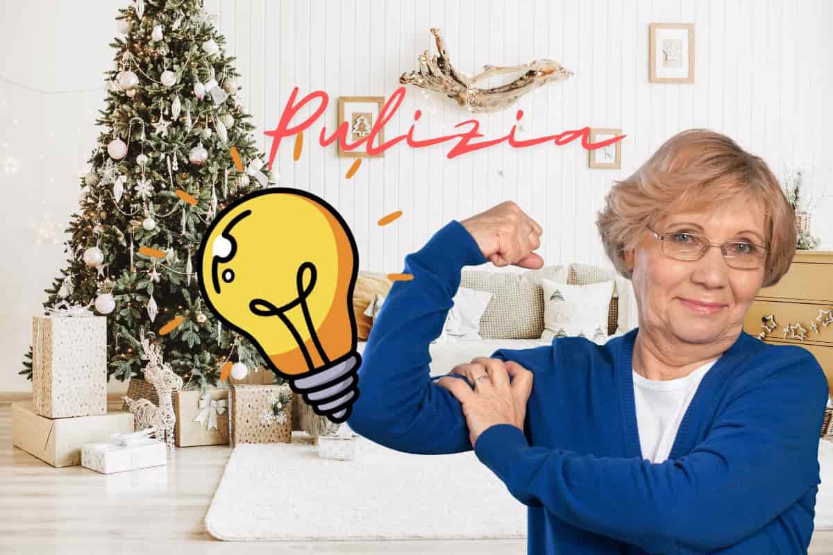 salone addobbato feste natalizie con nonna e lampadina